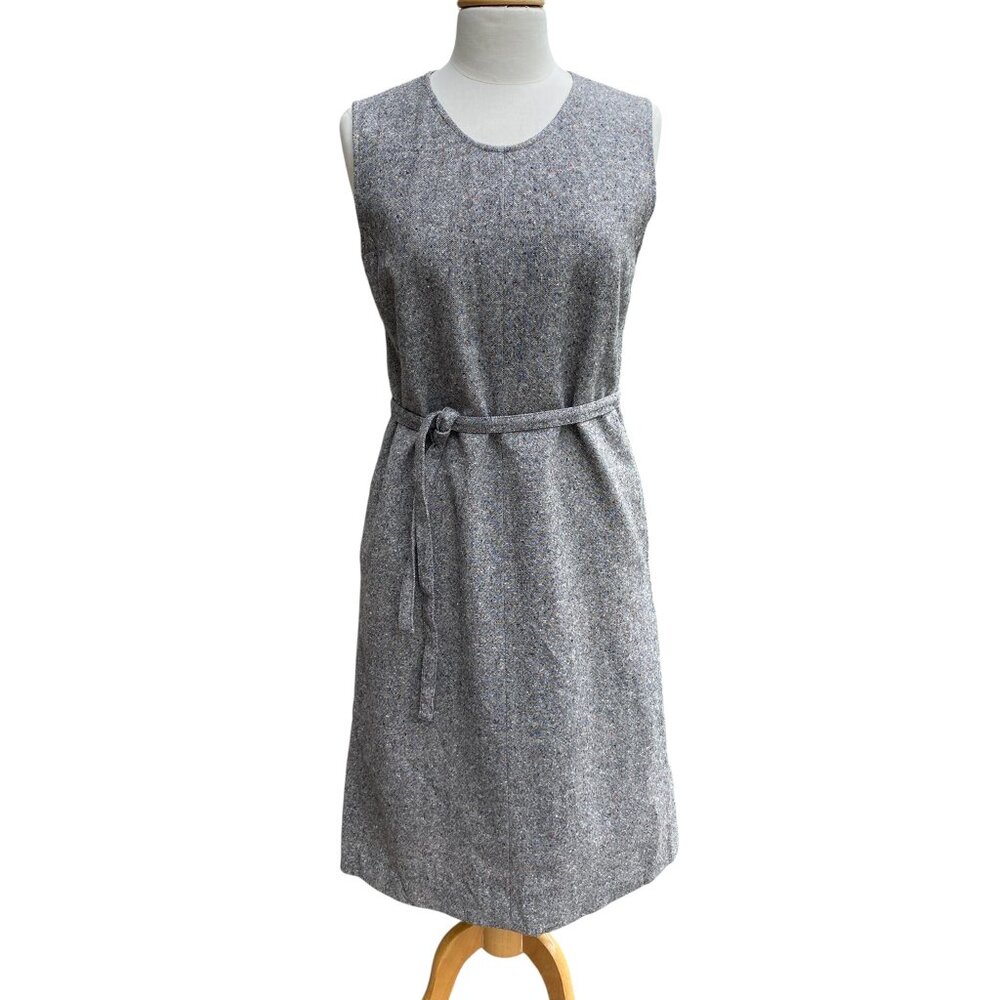 Vintage Pendleton 100% Pure Virgin Wool Tweed Sleeveless Belted Dress Gray-12
